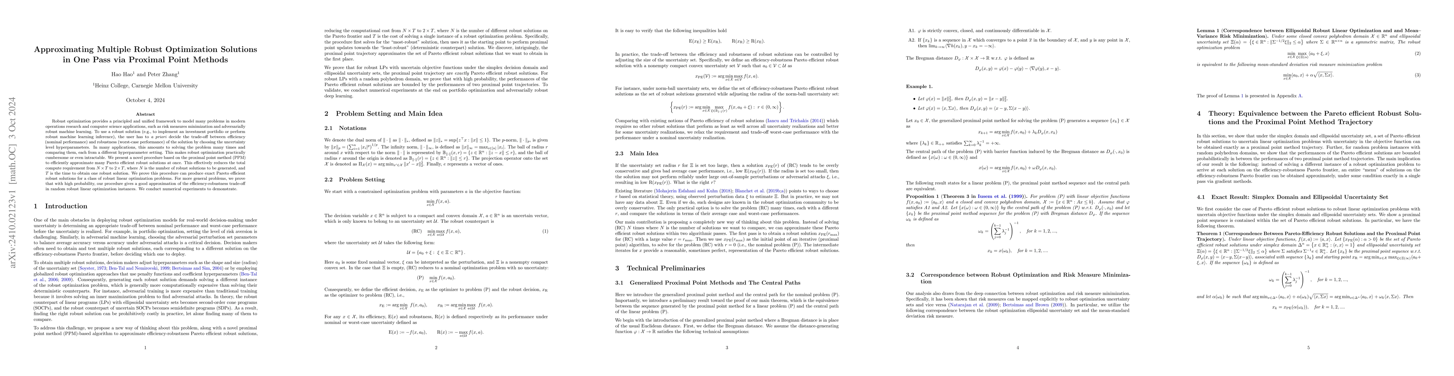 Thumbnail for Approximating Multiple Robust Optimization Solutions in One Pass via
  Proximal Point Methods