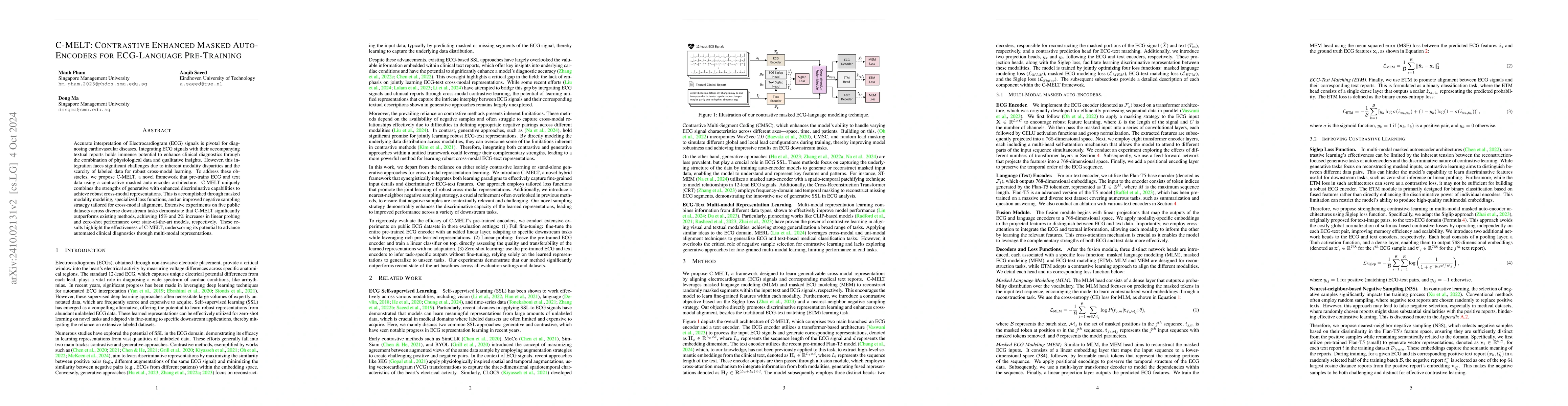 Thumbnail for C-MELT: Contrastive Enhanced Masked Auto-Encoders for ECG-Language
  Pre-Training