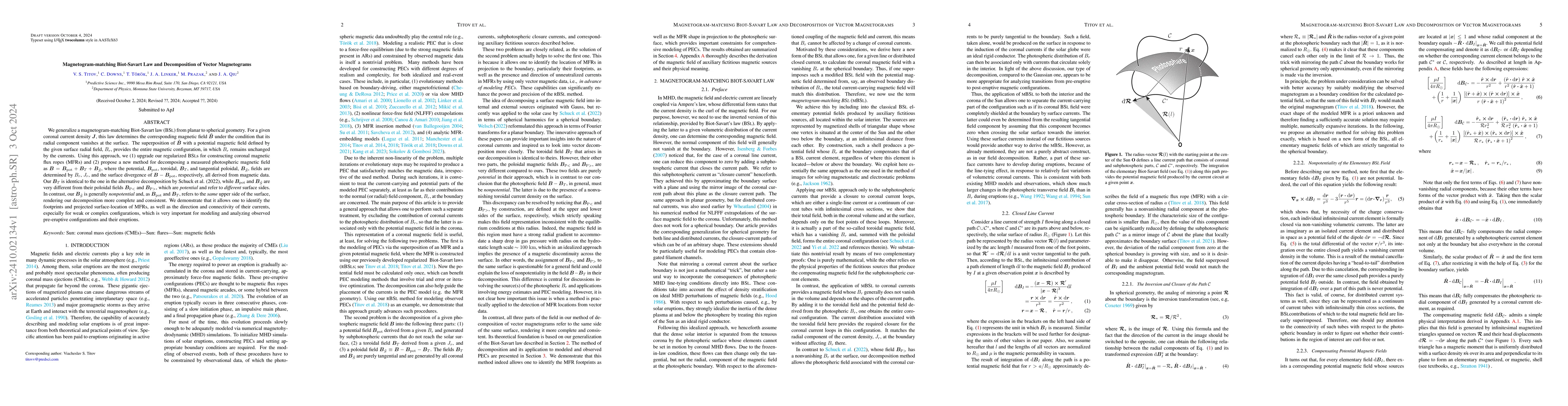 Thumbnail for Magnetogram-matching Biot-Savart Law and Decomposition of Vector
  Magnetograms