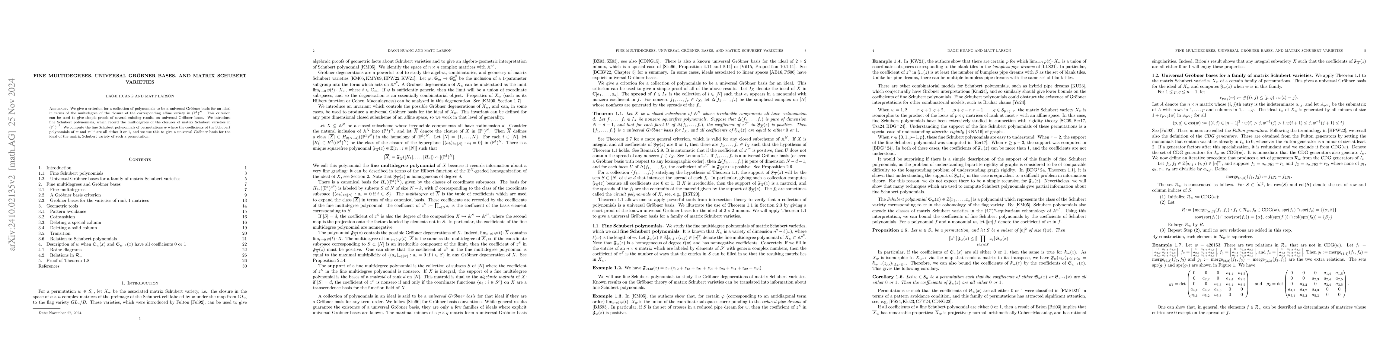 Thumbnail for Fine multidegrees, universal Grobner bases, and matrix Schubert
  varieties