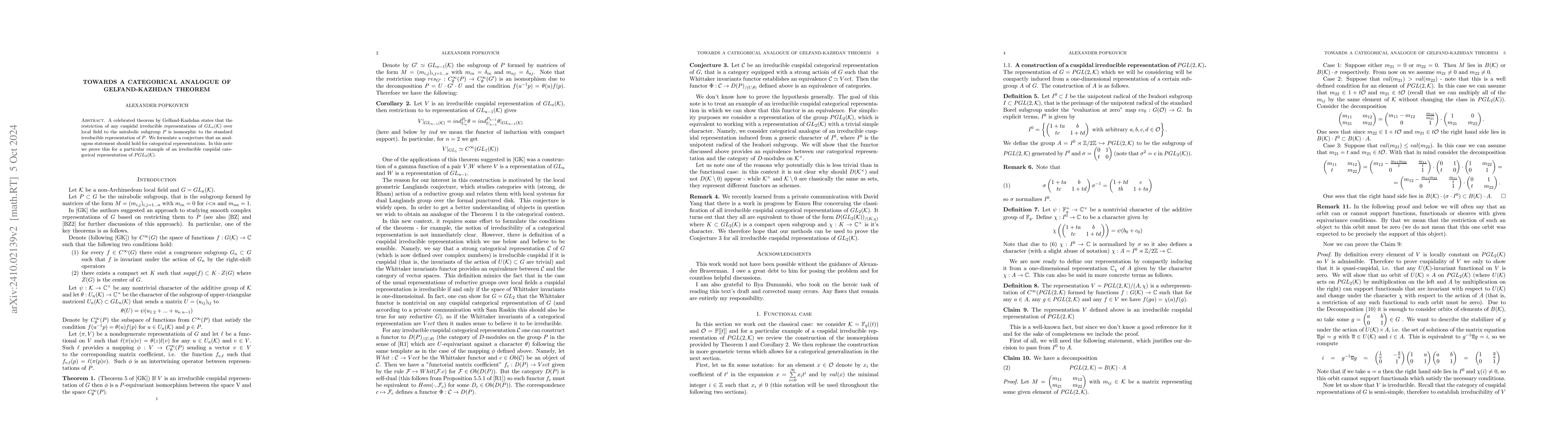 Thumbnail for Towards a categorical analogue of Gelfand-Kazhdan Theorem