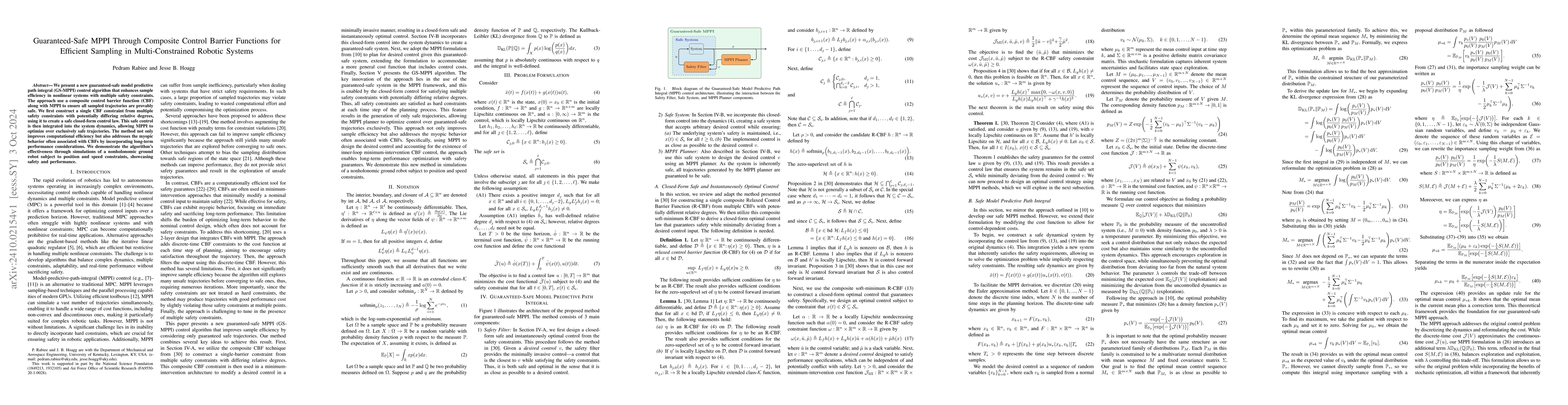 Thumbnail for Guaranteed-Safe MPPI Through Composite Control Barrier Functions for
  Efficient Sampling in Multi-Constrained Robotic Systems