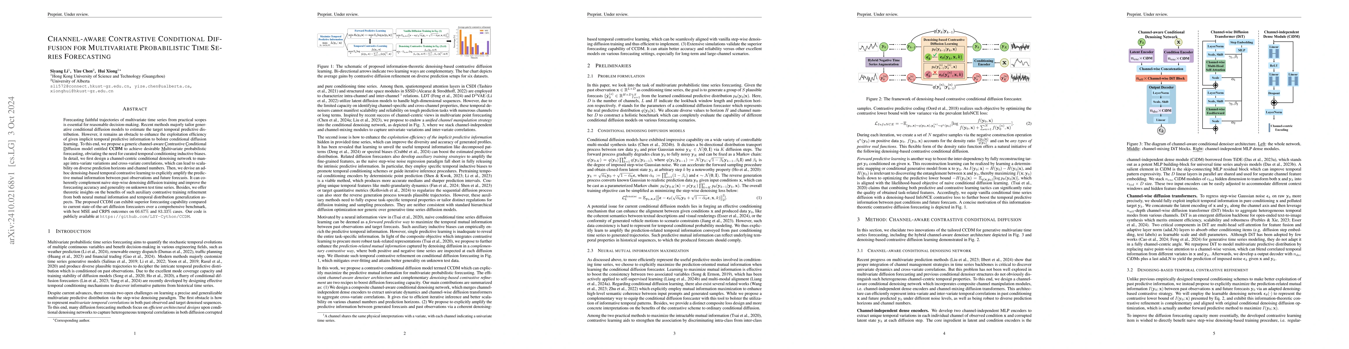 Thumbnail for Channel-aware Contrastive Conditional Diffusion for Multivariate
  Probabilistic Time Series Forecasting