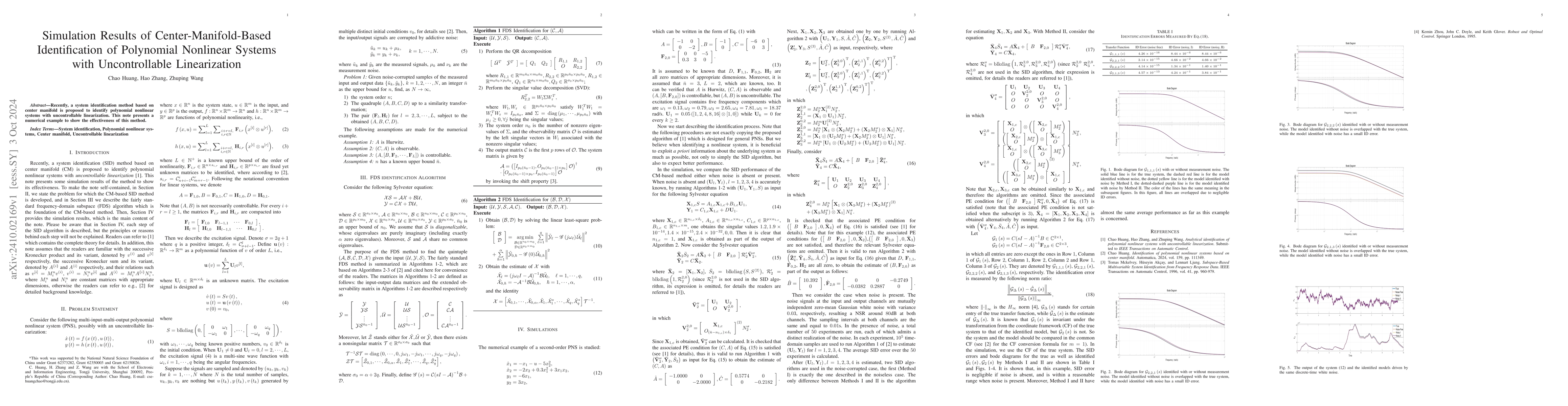 Thumbnail for Simulation Results of Center-Manifold-Based Identification of Polynomial
  Nonlinear Systems with Uncontrollable Linearization