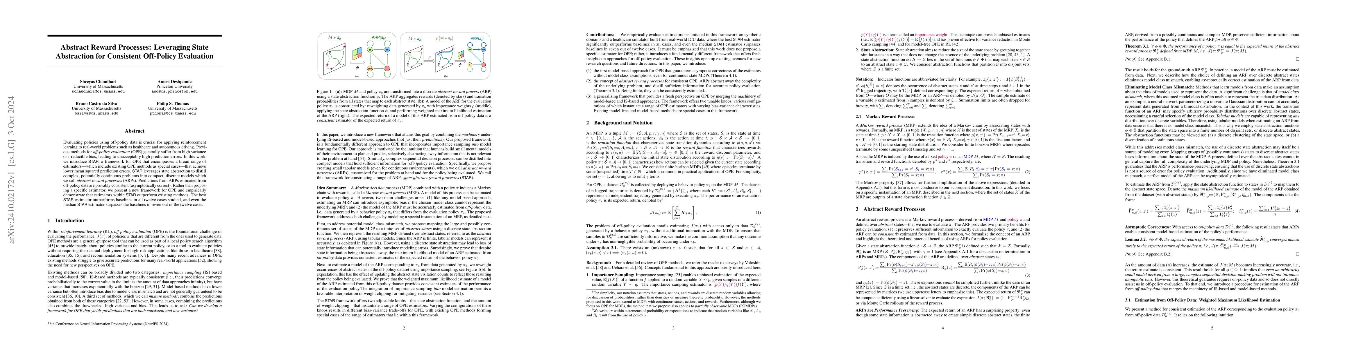 Thumbnail for Abstract Reward Processes: Leveraging State Abstraction for Consistent
  Off-Policy Evaluation