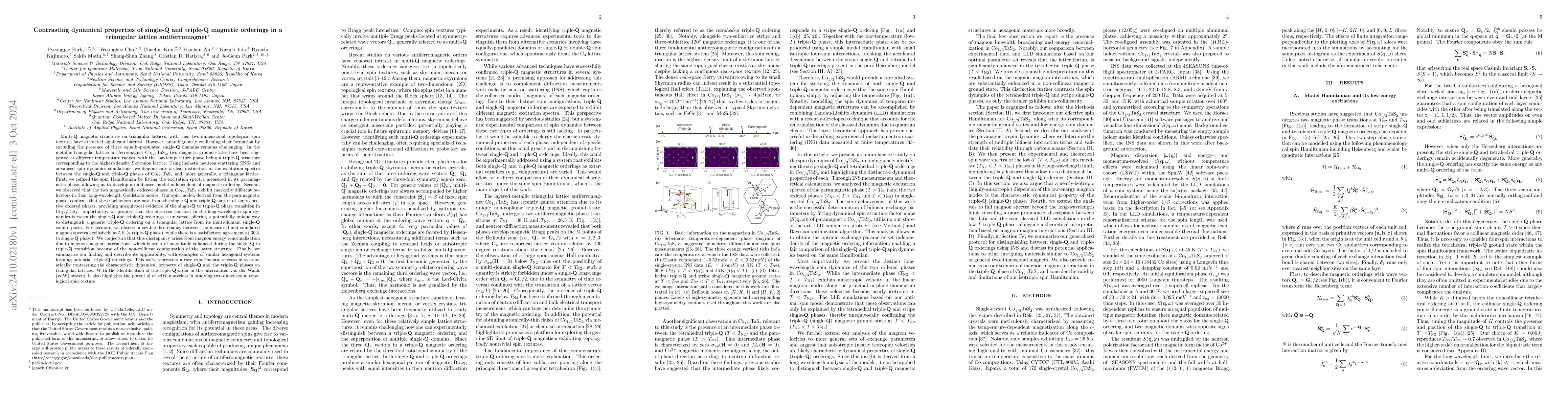 Thumbnail for Contrasting dynamical properties of single-Q and triple-Q magnetic
  orderings in a triangular lattice antiferromagnet