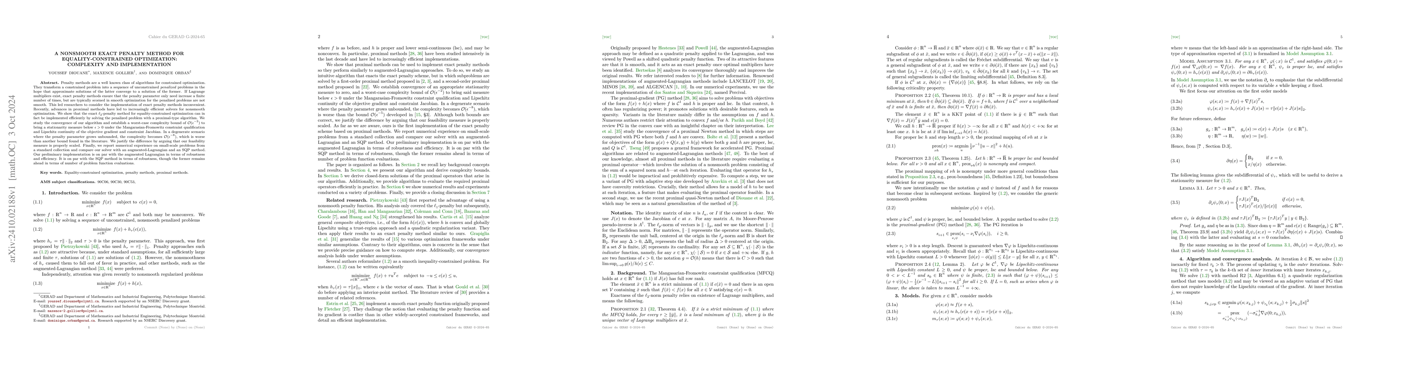 Thumbnail for A nonsmooth exact penalty method for equality-constrained optimization:
  complexity and implementation
