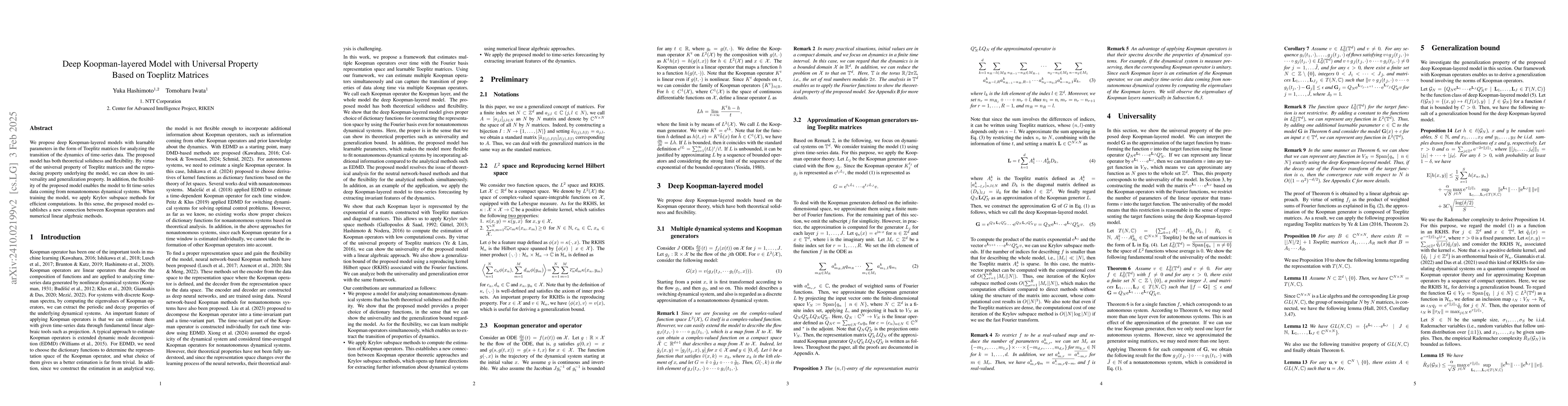 Thumbnail for Deep Koopman-layered Model with Universal Property Based on Toeplitz
  Matrices