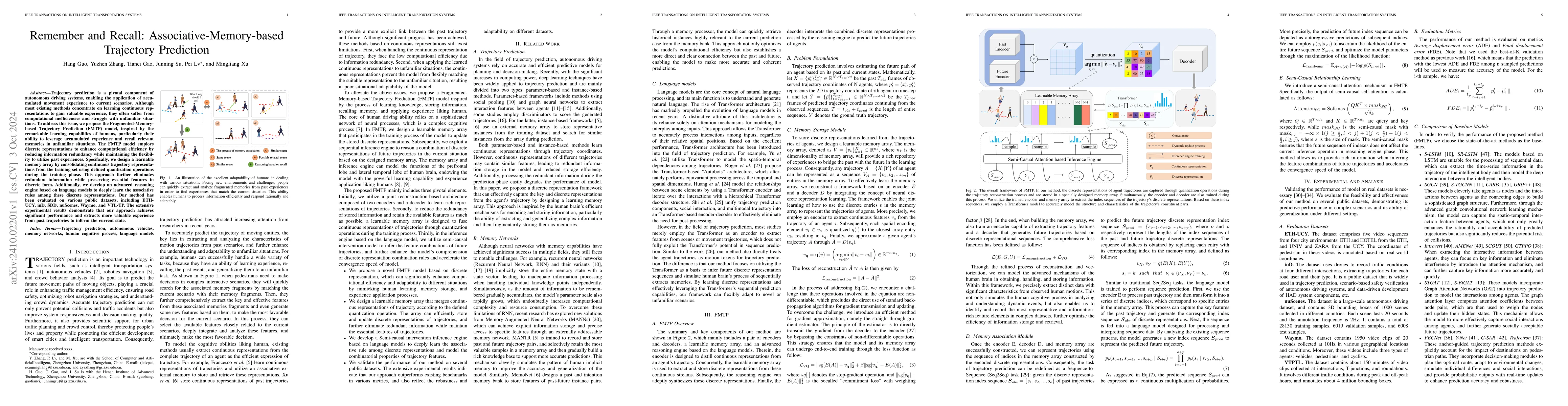 Thumbnail for Remember and Recall: Associative-Memory-based Trajectory Prediction