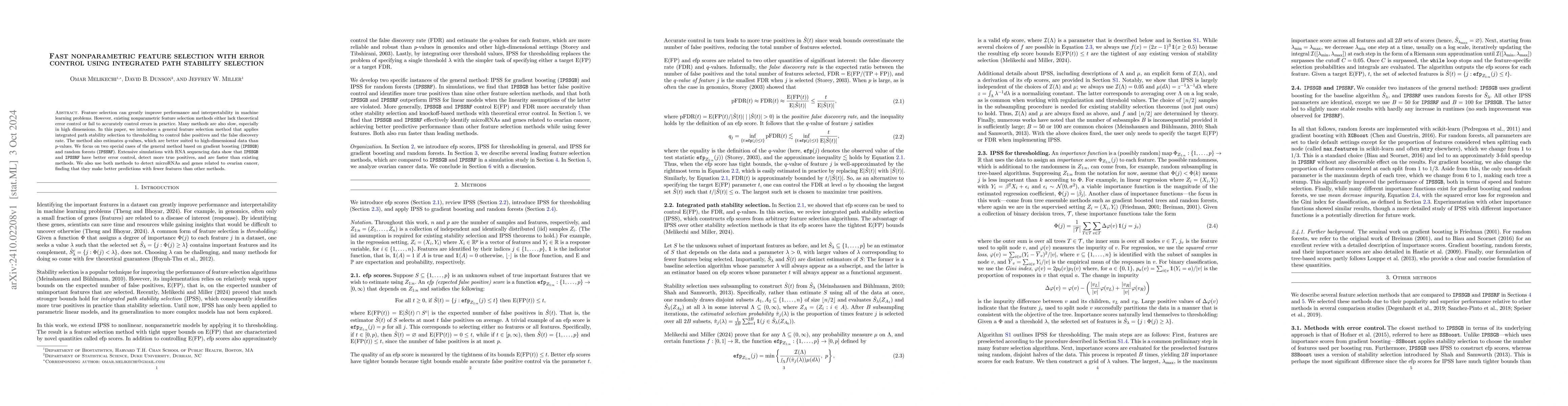 Thumbnail for Fast nonparametric feature selection with error control using integrated
  path stability selection
