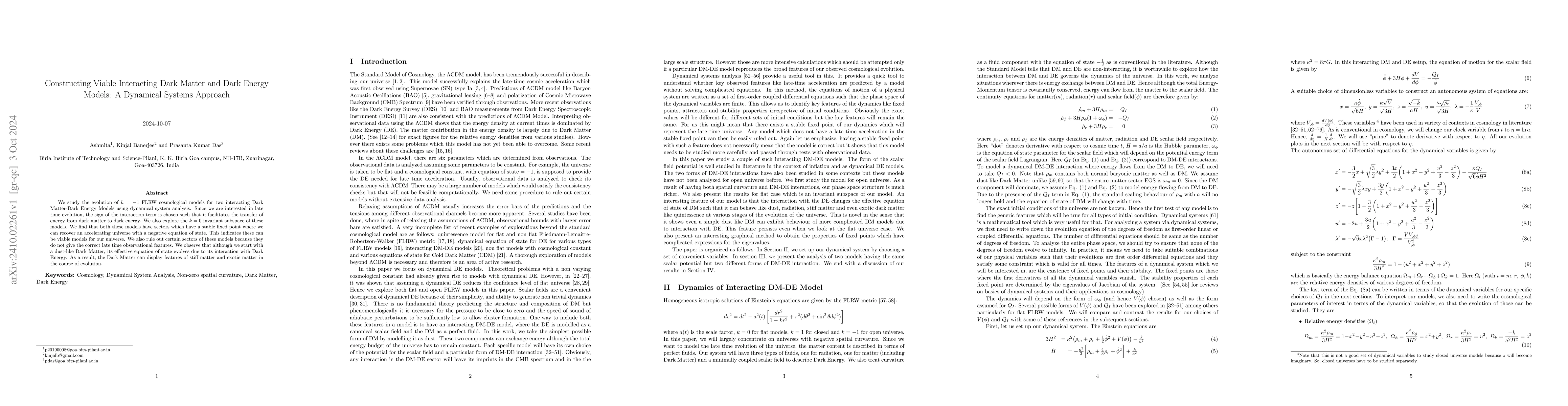 Thumbnail for Constructing Viable Interacting Dark Matter and Dark Energy Models: A
  Dynamical Systems Approach