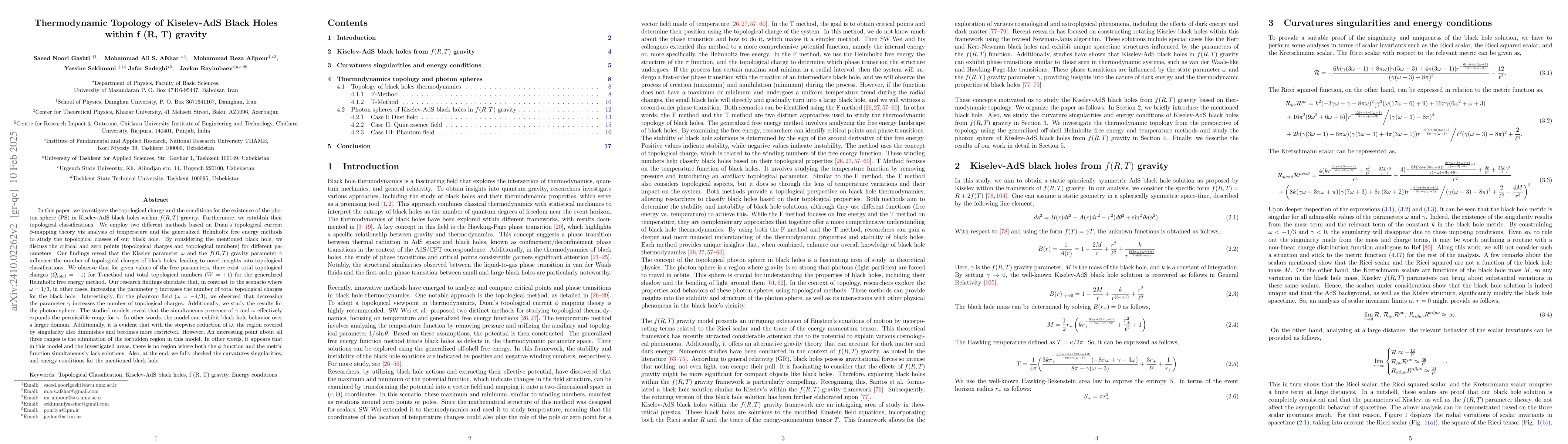 Thumbnail for Thermodynamic Topology of Kiselev-AdS Black Holes within f (R, T)
  gravity