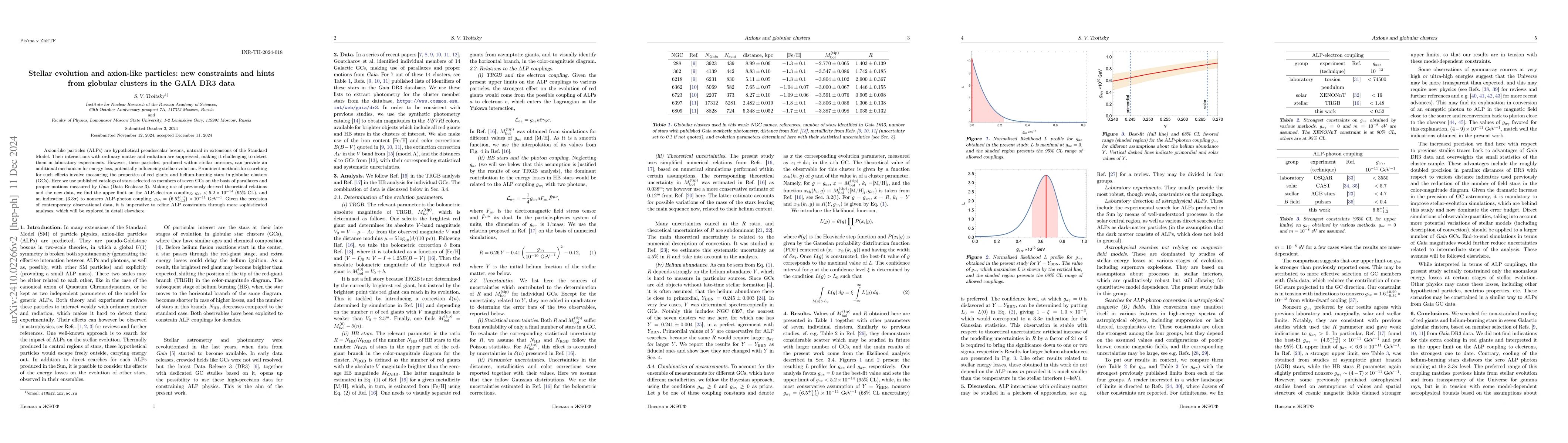 Thumbnail for Stellar evolution and axion-like particles: new constraints and hints
  from globular clusters in the GAIA DR3 data