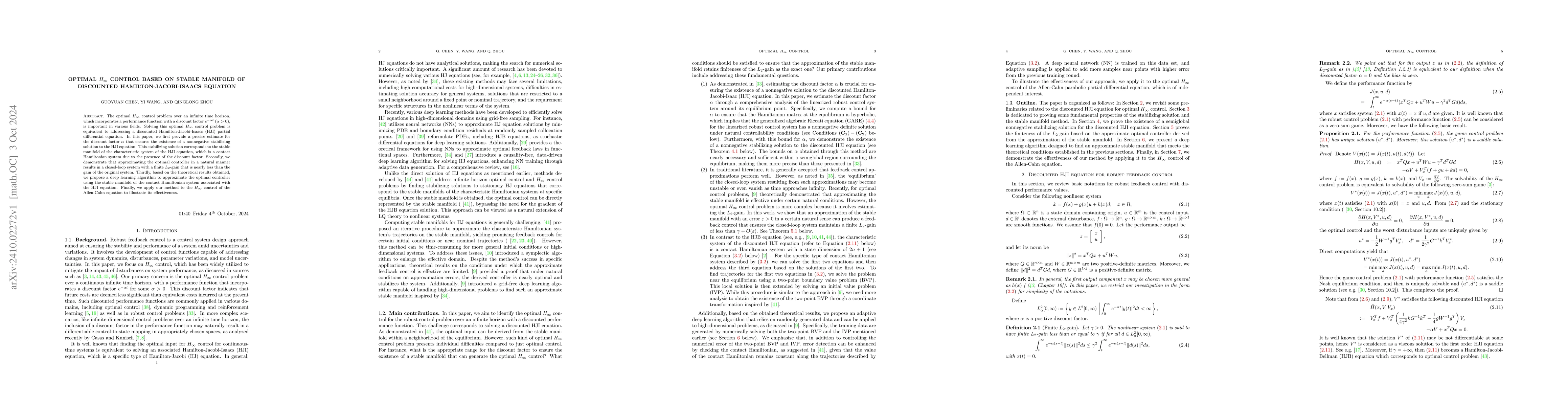 Thumbnail for Optimal $H_{\infty}$ control based on stable manifold of discounted
  Hamilton-Jacobi-Isaacs equation