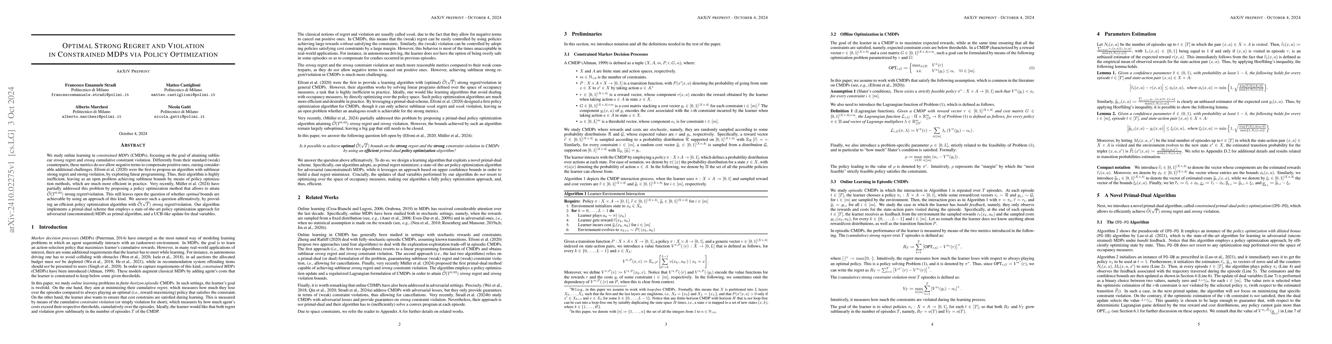 Thumbnail for Optimal Strong Regret and Violation in Constrained MDPs via Policy
  Optimization