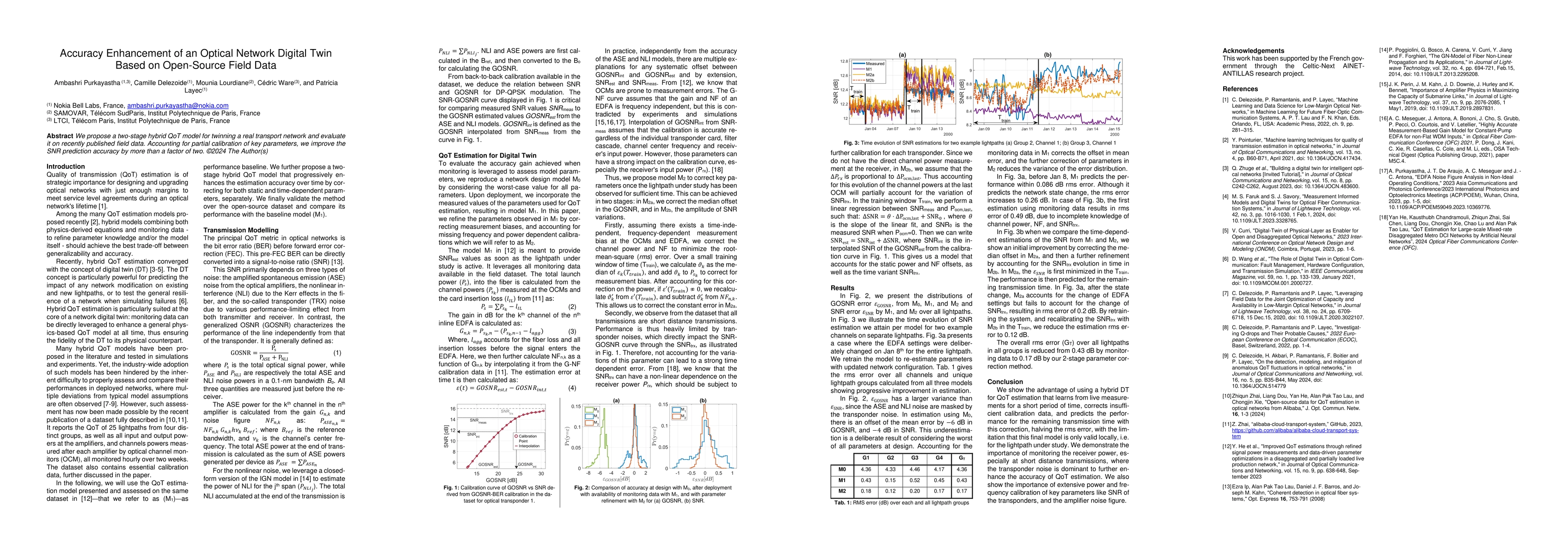 Thumbnail for Accuracy Enhancement of an Optical Network Digital Twin Based on
  Open-Source Field Data