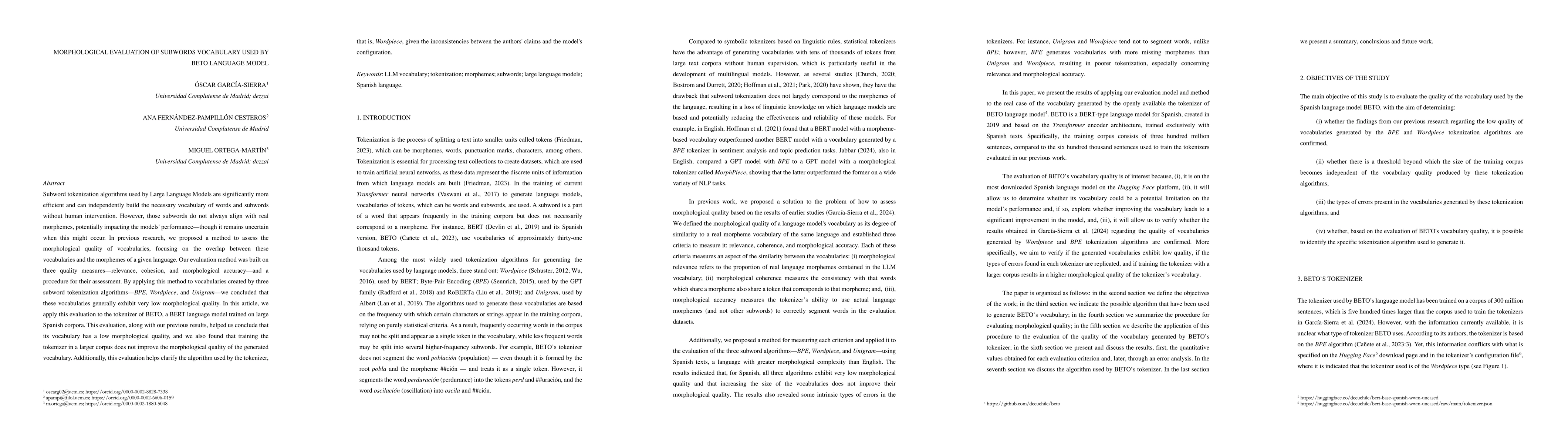 Thumbnail for Morphological evaluation of subwords vocabulary used by BETO language
  model