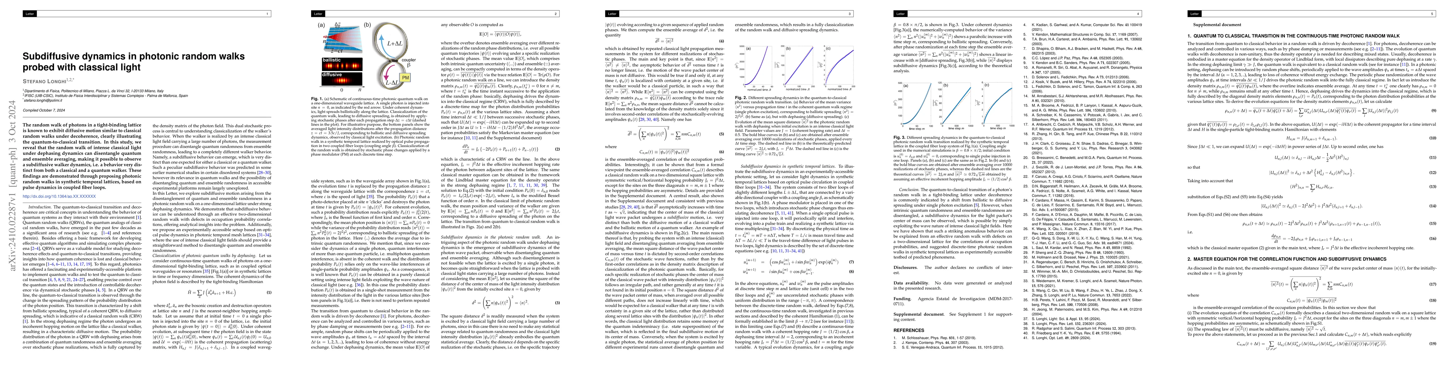 Thumbnail for Subdiffusive dynamics in photonic random walks probed with classical
  light