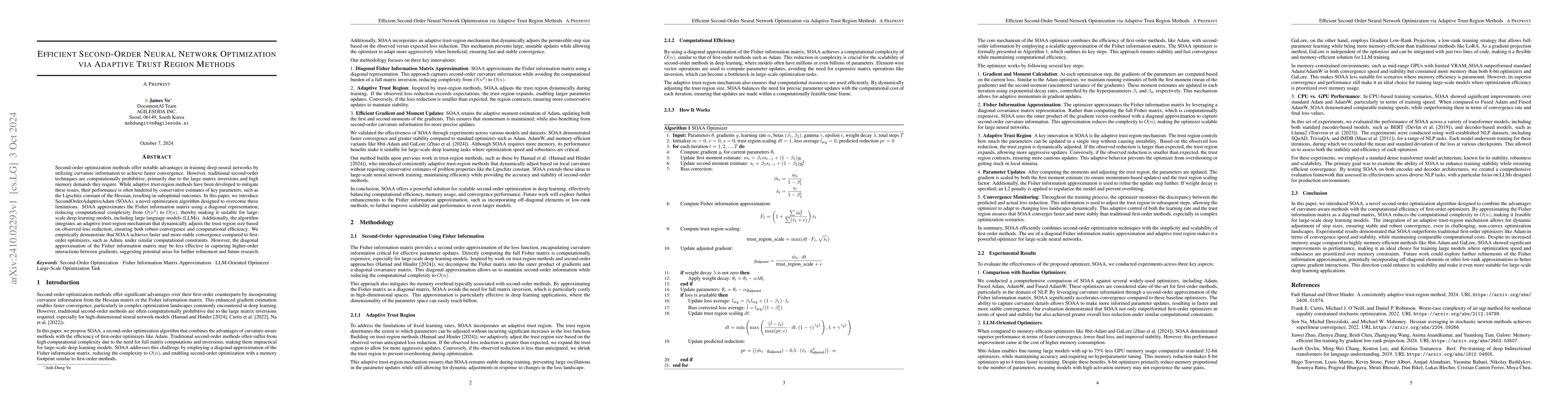 Thumbnail for Efficient Second-Order Neural Network Optimization via Adaptive Trust
  Region Methods