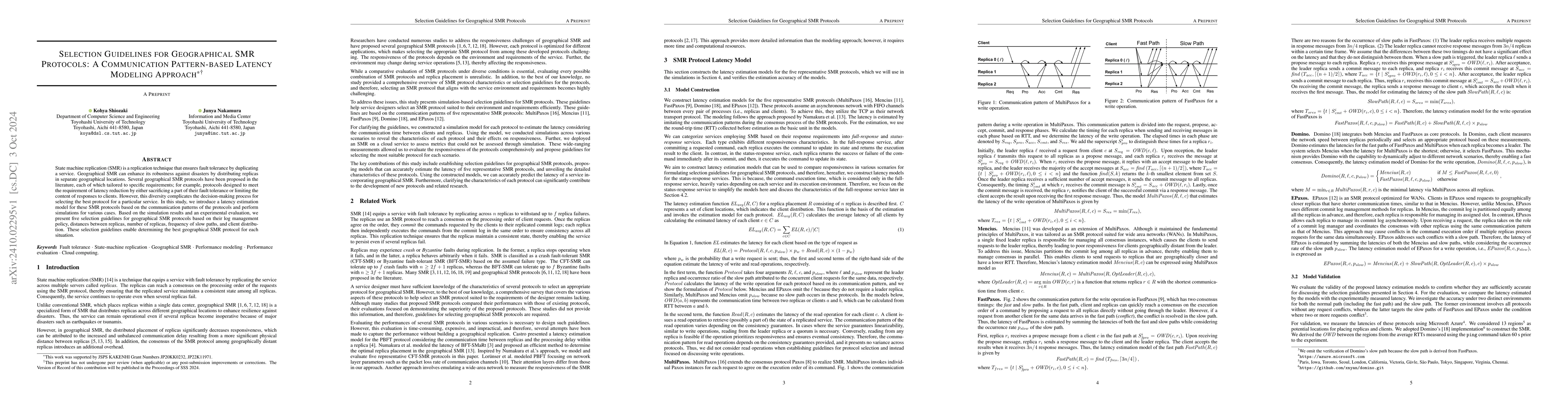 Thumbnail for Selection Guidelines for Geographical SMR Protocols: A Communication
  Pattern-based Latency Modeling Approach