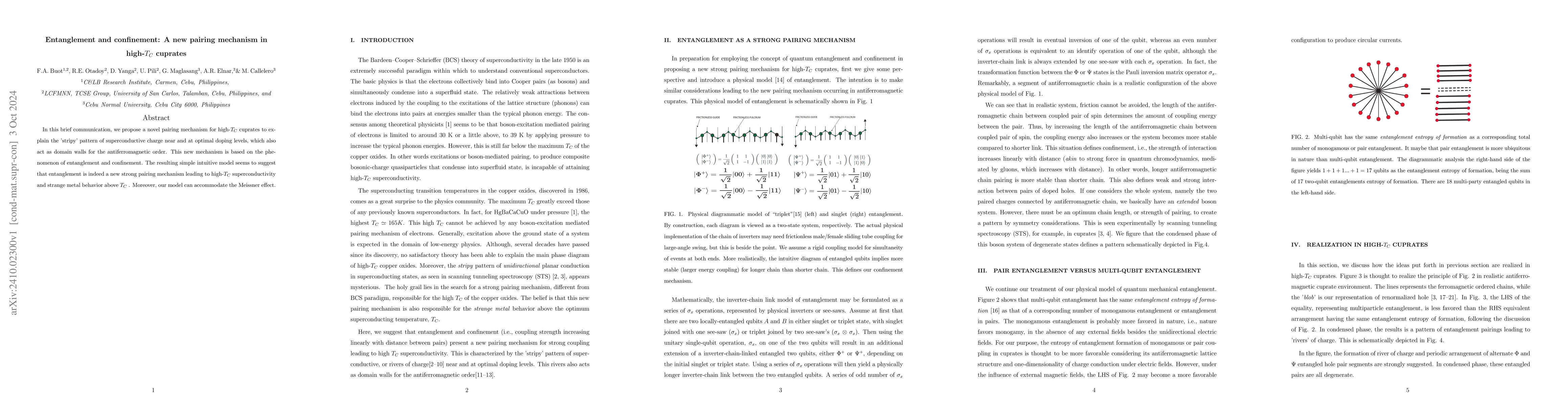 Thumbnail for Entanglement and confinement: A new pairing mechanism in high-TC
  cuprates