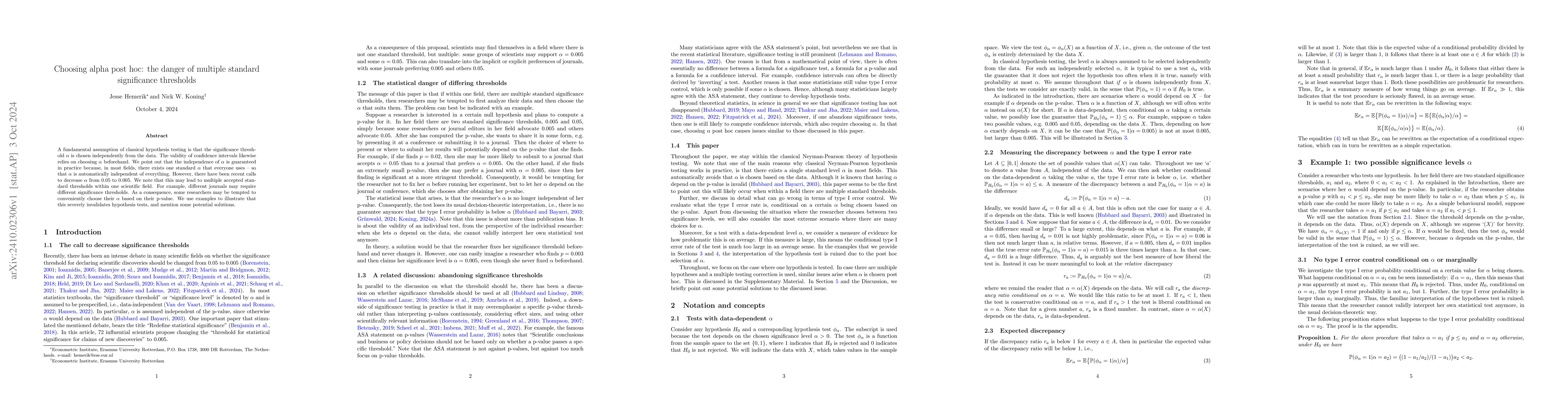 Thumbnail for Choosing alpha post hoc: the danger of multiple standard significance
  thresholds
