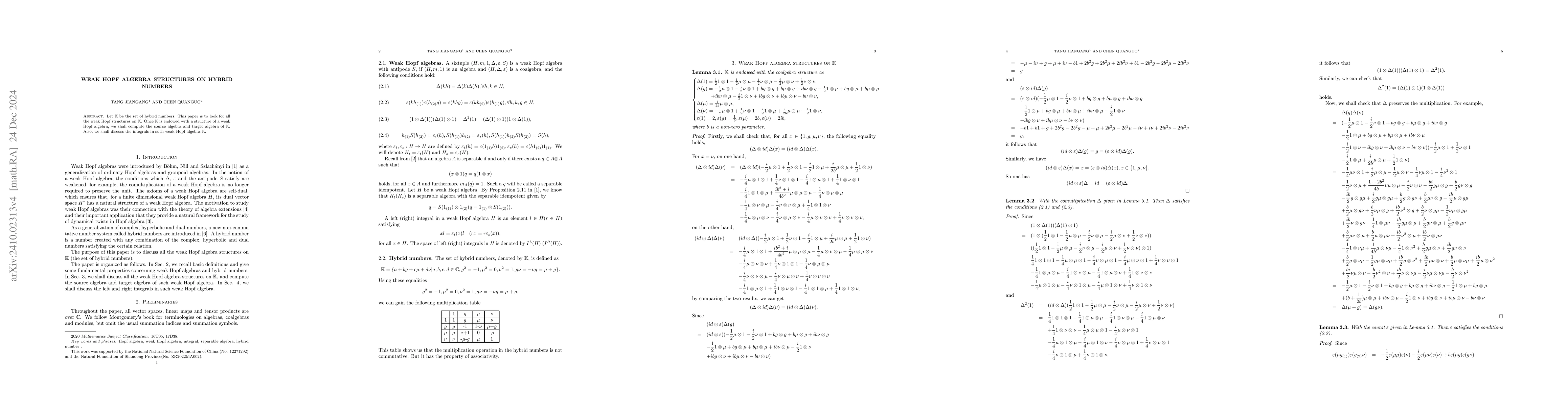 Thumbnail for Weak Hopf algebra structures on hybrid numbers