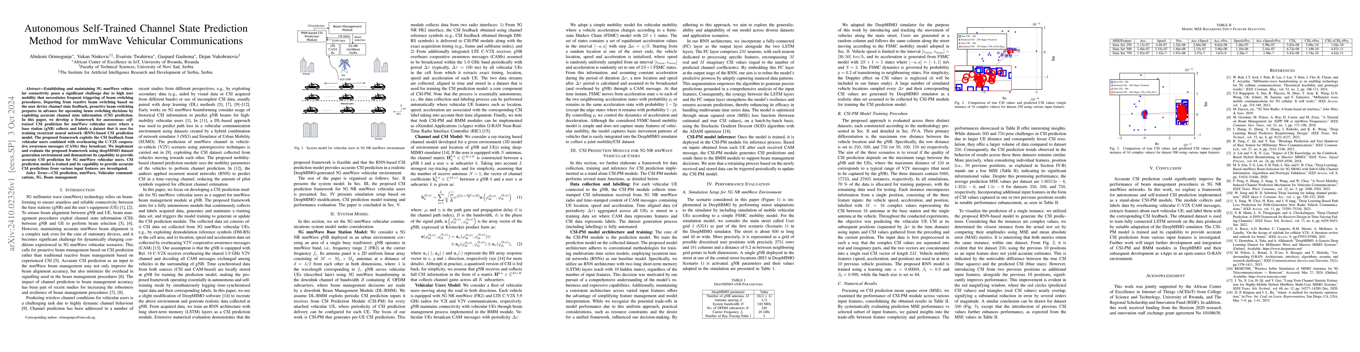 Thumbnail for Autonomous Self-Trained Channel State Prediction Method for mmWave
  Vehicular Communications
