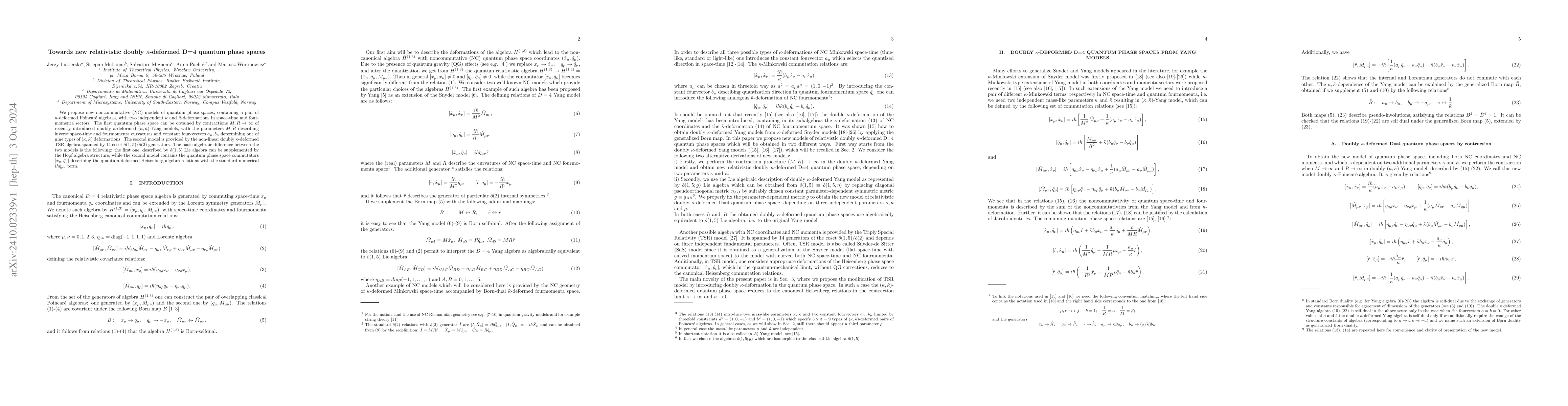 Thumbnail for Towards new relativistic doubly $κ$-deformed D=4 quantum phase
  spaces