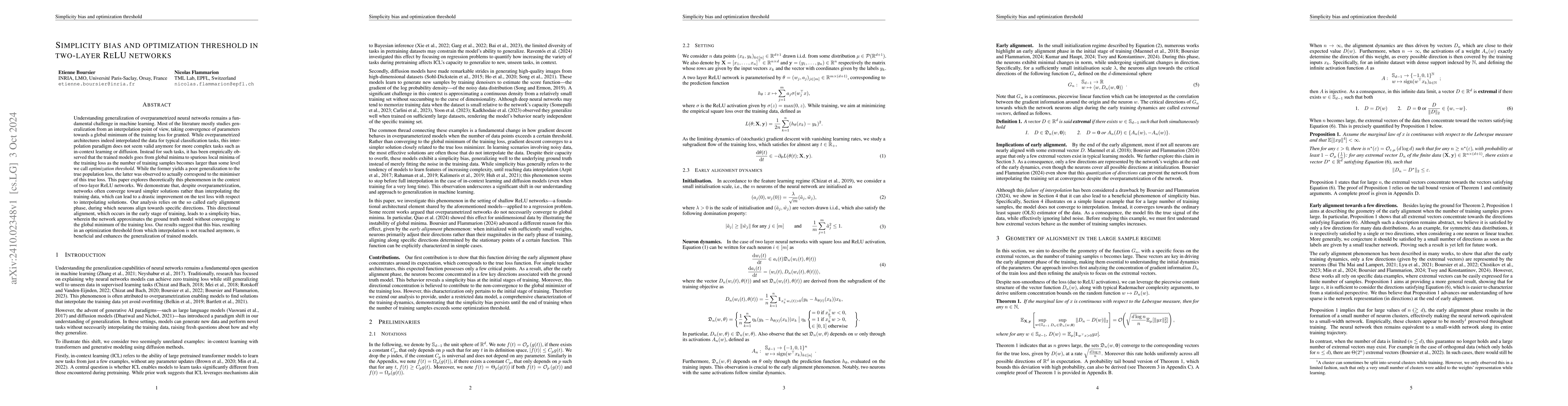 Thumbnail for Simplicity bias and optimization threshold in two-layer ReLU networks