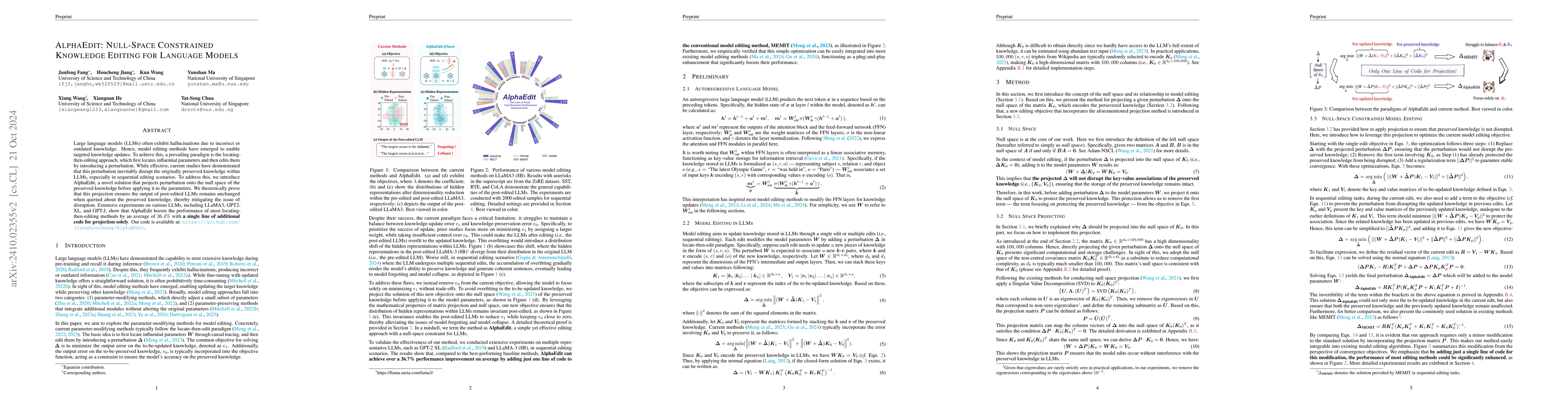 Thumbnail for AlphaEdit: Null-Space Constrained Knowledge Editing for Language Models