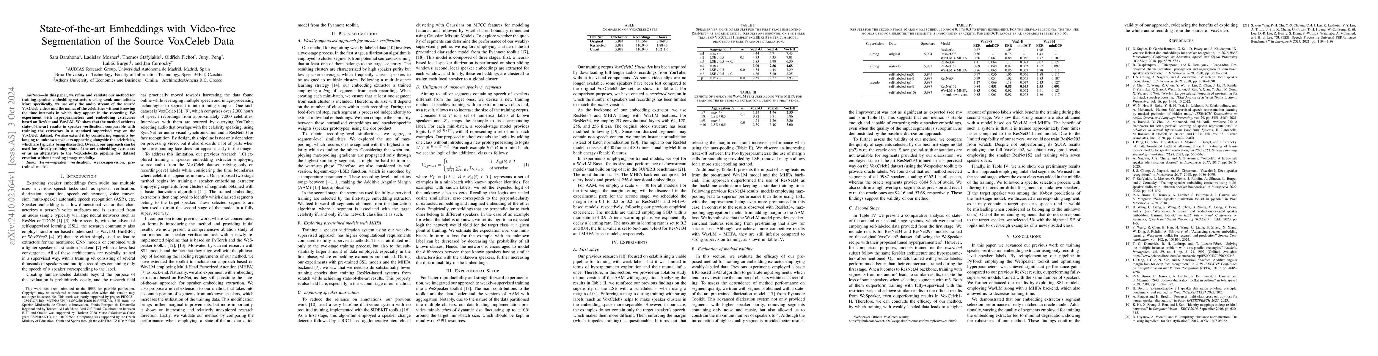 Thumbnail for State-of-the-art Embeddings with Video-free Segmentation of the Source
  VoxCeleb Data