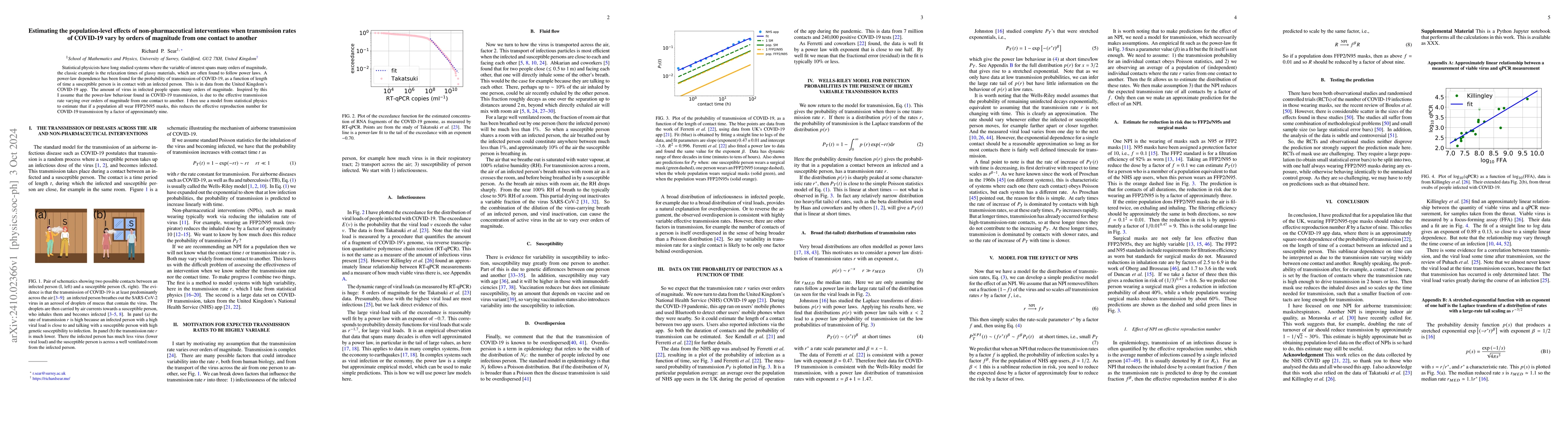 Thumbnail for Estimating the population-level effects of non-pharmaceutical
  interventions when transmission rates of COVID-19 vary by orders of magnitude
  from one contact to another