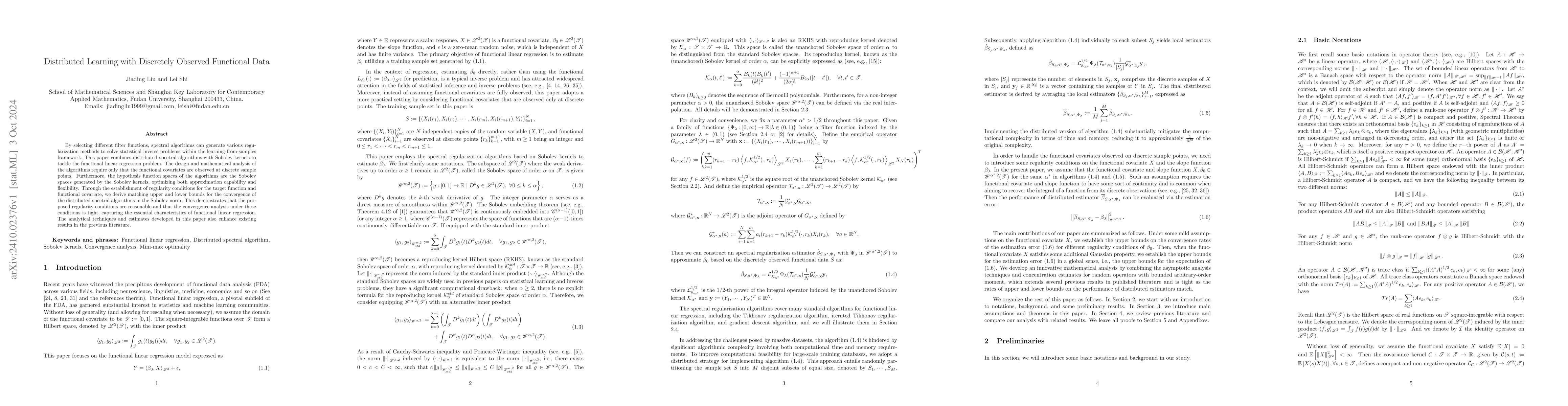 Thumbnail for Distributed Learning with Discretely Observed Functional Data