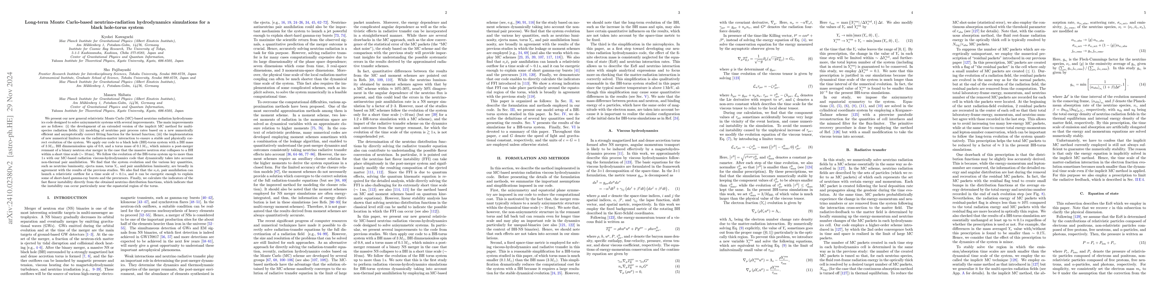 Thumbnail for Long-term Monte Carlo-based neutrino-radiation hydrodynamics simulations
  for a black hole-torus system