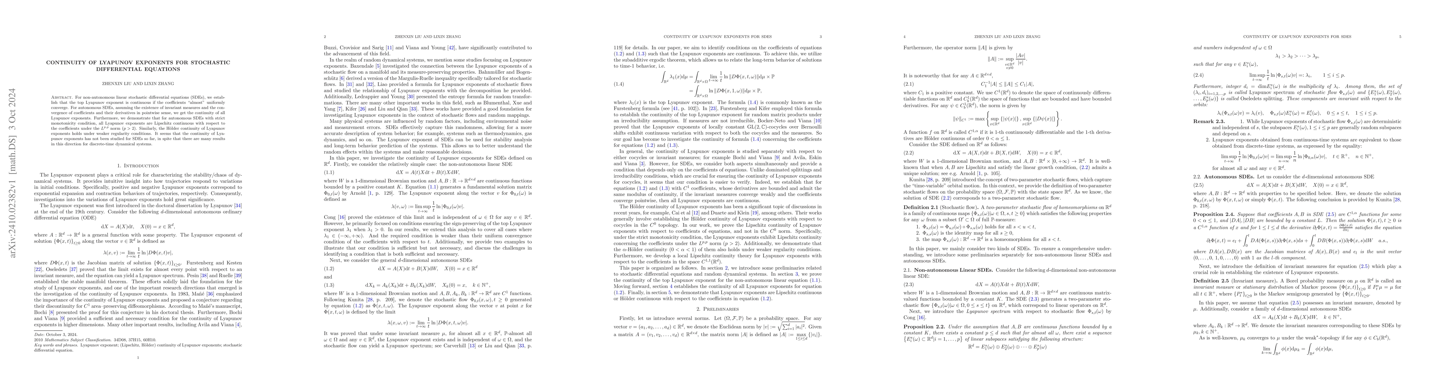 Thumbnail for Continuity of Lyapunov exponents for stochastic differential equations