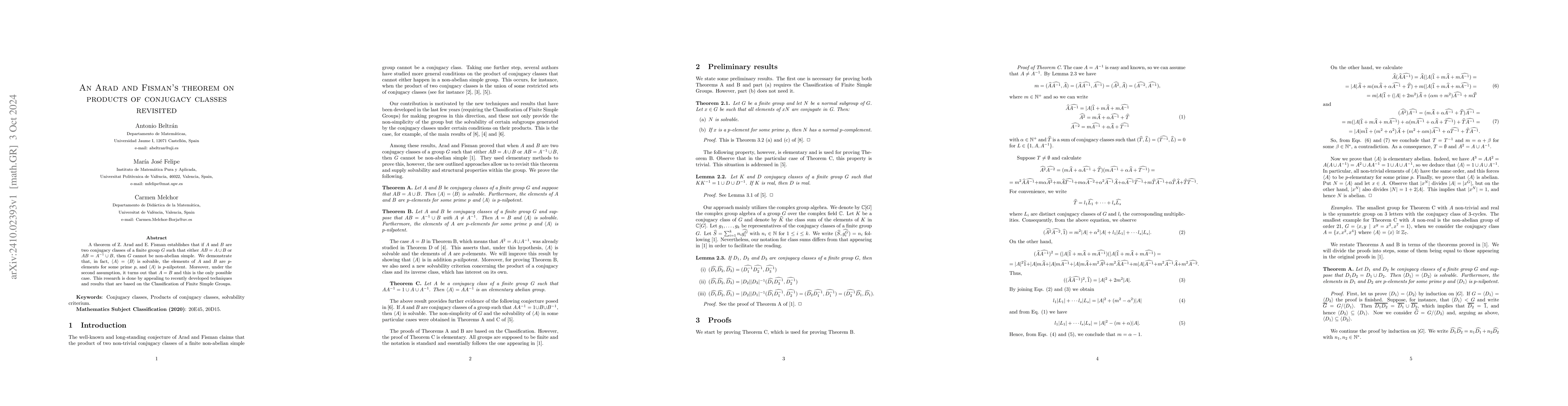 Thumbnail for An Arad and Fisman's theorem on products of conjugacy classes revisited