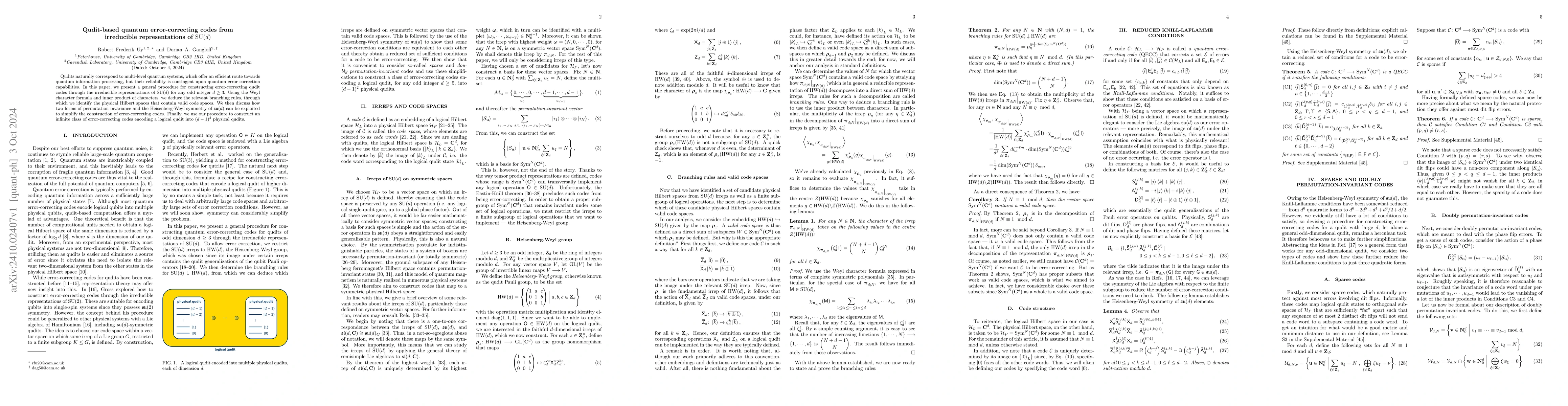 Thumbnail for Qudit-based quantum error-correcting codes from irreducible
  representations of SU(d)