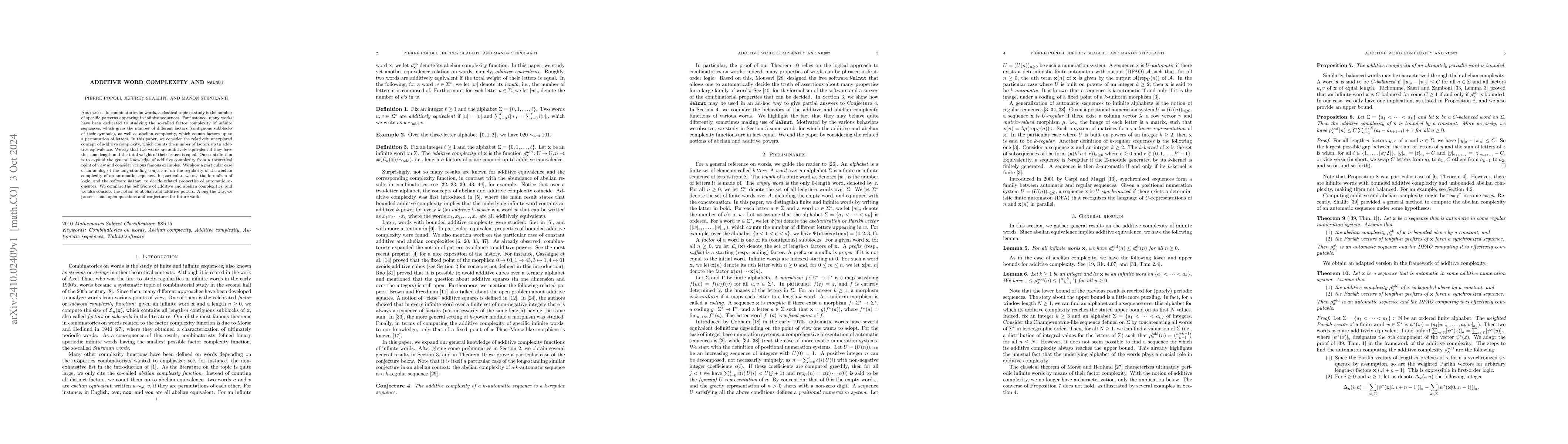 Thumbnail for Additive word complexity and Walnut
