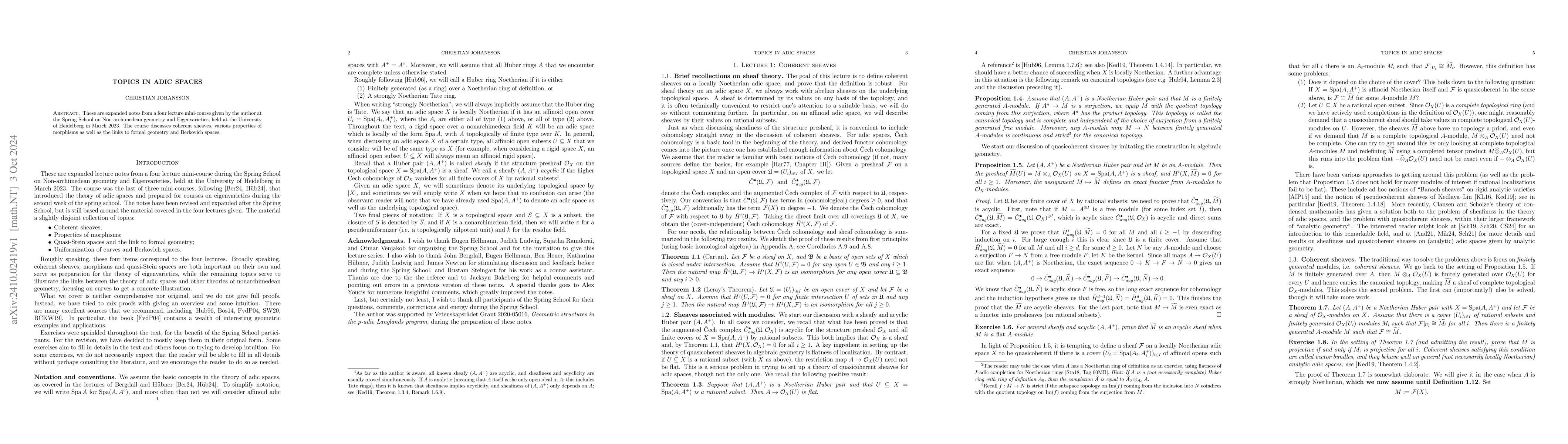 Thumbnail for Topics in Adic Spaces