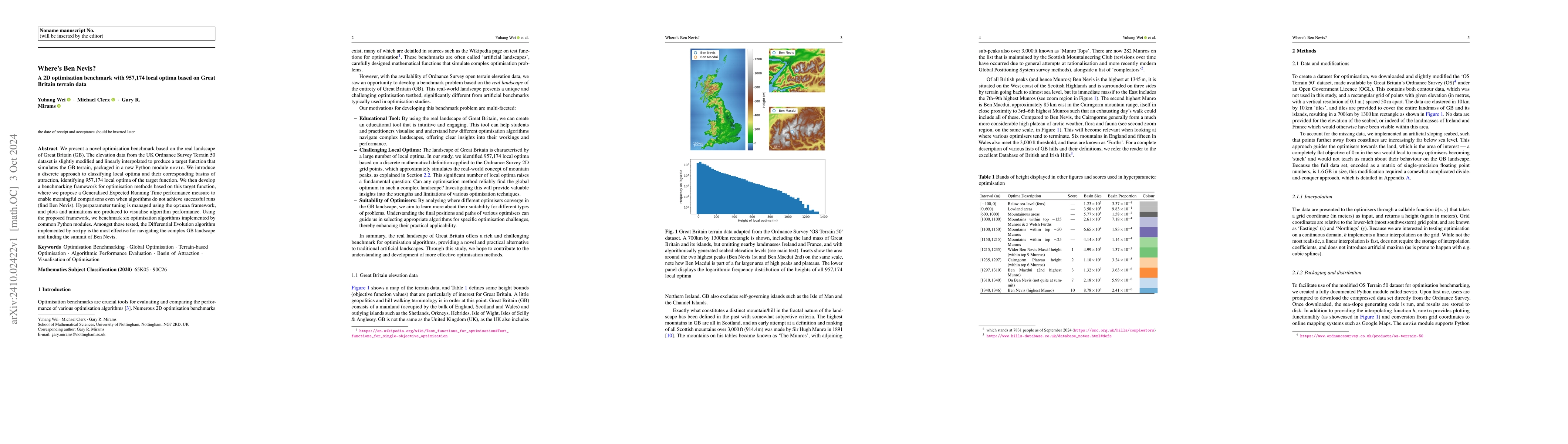 Thumbnail for Where's Ben Nevis? A 2D optimisation benchmark with 957,174 local optima
  based on Great Britain terrain data