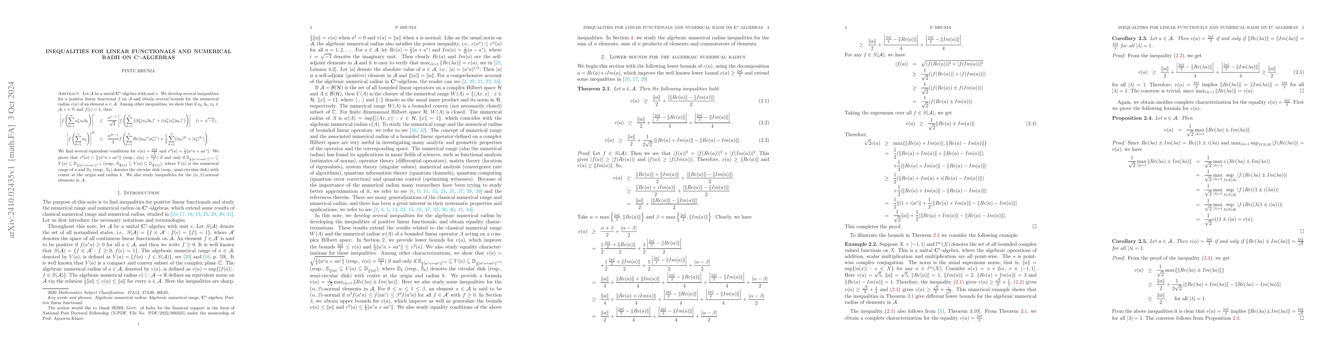 Thumbnail for Inequalities for linear functionals and numerical radii on
  $\mathbf{C}^*$-algebras