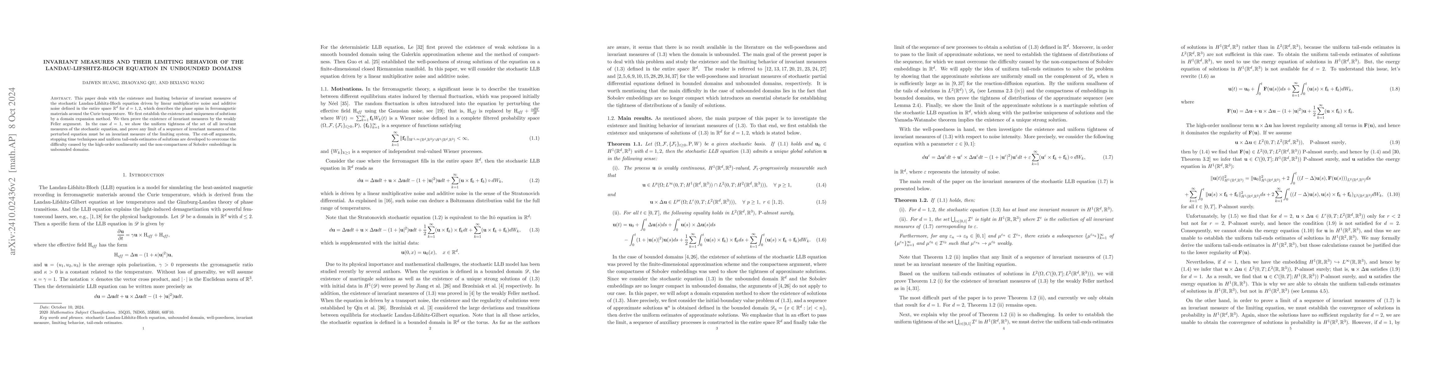Thumbnail for Invariant measures and their limiting behavior of the
  Landau-Lifshitz-Bloch equation in unbounded domains