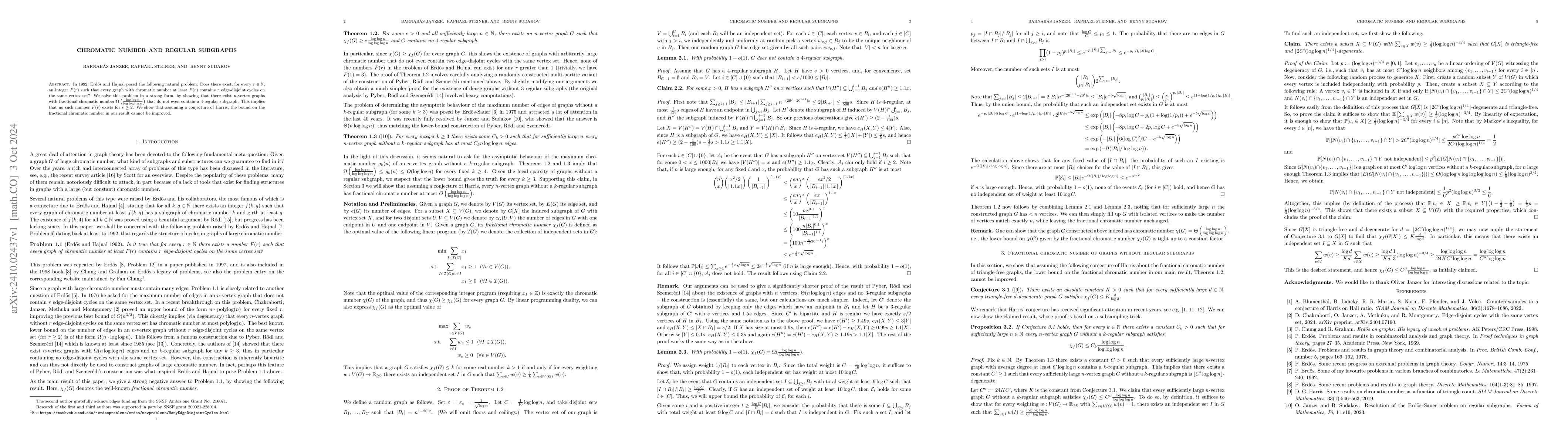Thumbnail for Chromatic number and regular subgraphs