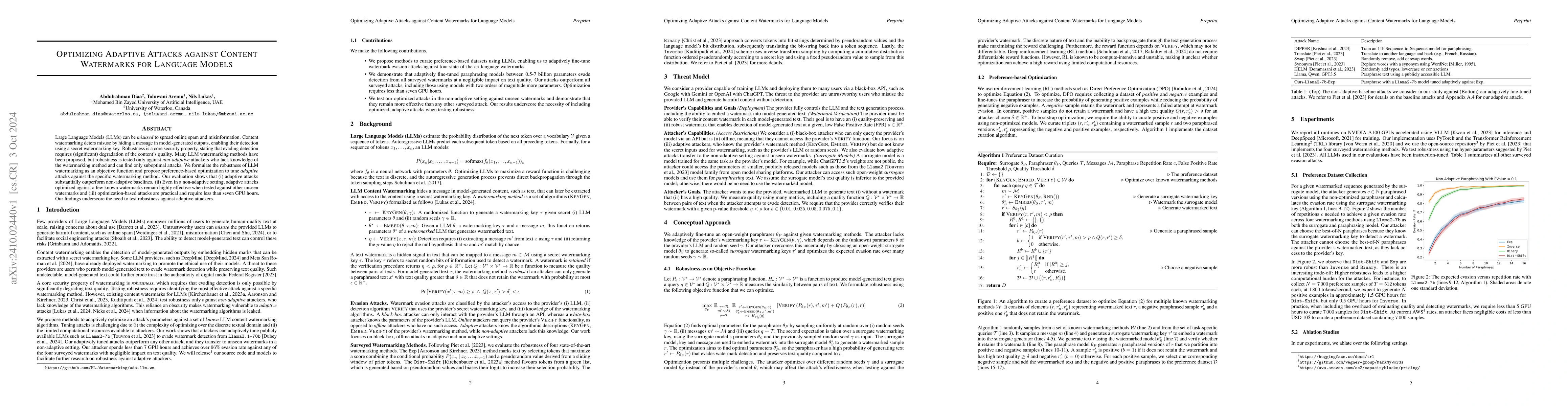 Thumbnail for Optimizing Adaptive Attacks against Content Watermarks for Language
  Models
