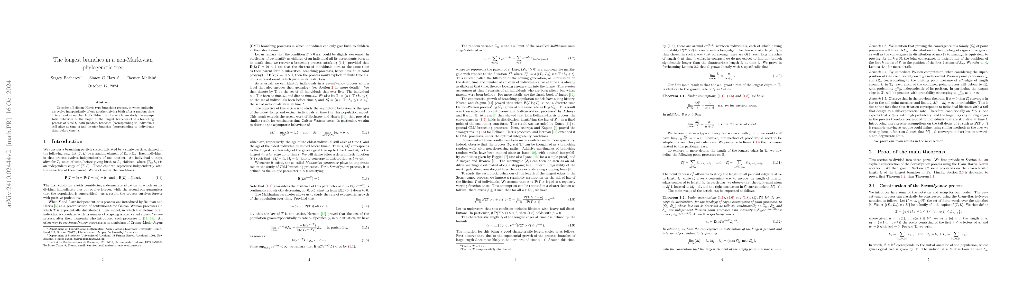 Thumbnail for The longest branches in a non-Markovian phylogenetic tree
