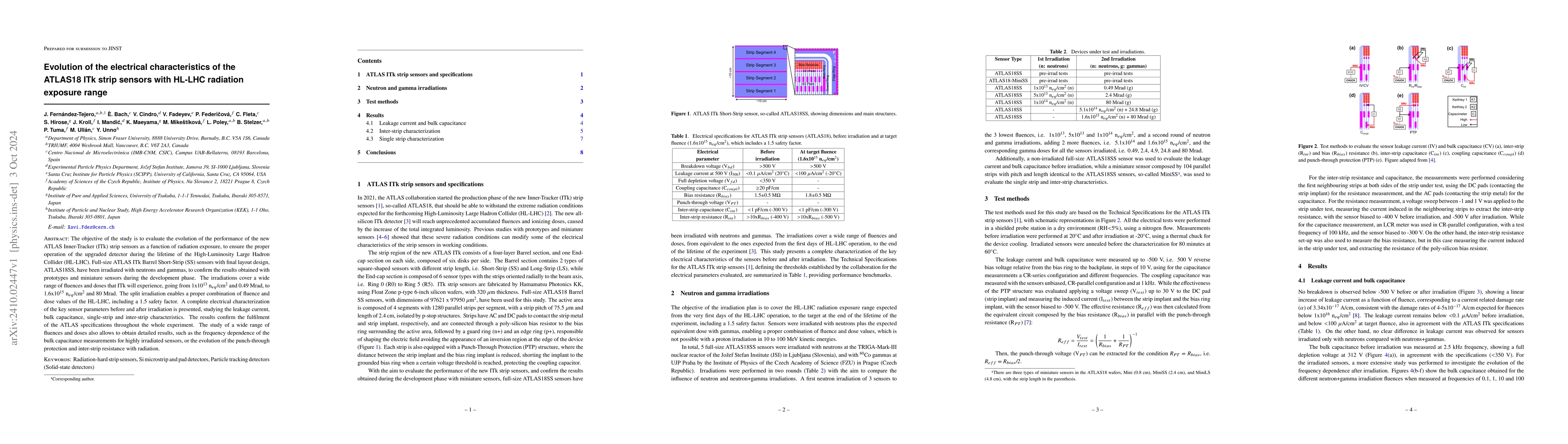 Thumbnail for Evolution of the electrical characteristics of the ATLAS18 ITk strip
  sensors with HL-LHC radiation exposure range