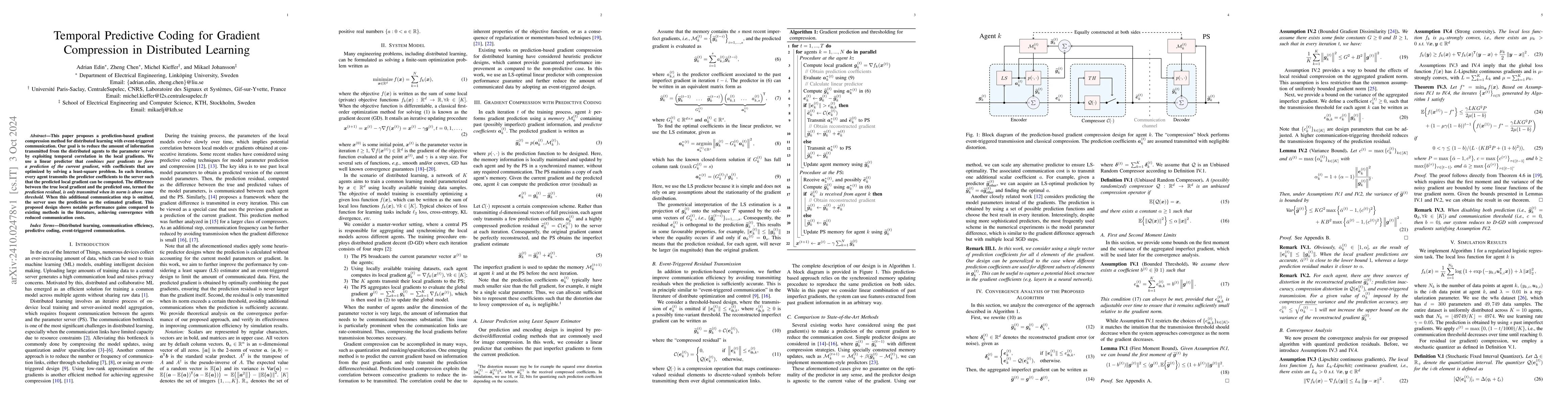 Thumbnail for Temporal Predictive Coding for Gradient Compression in Distributed
  Learning