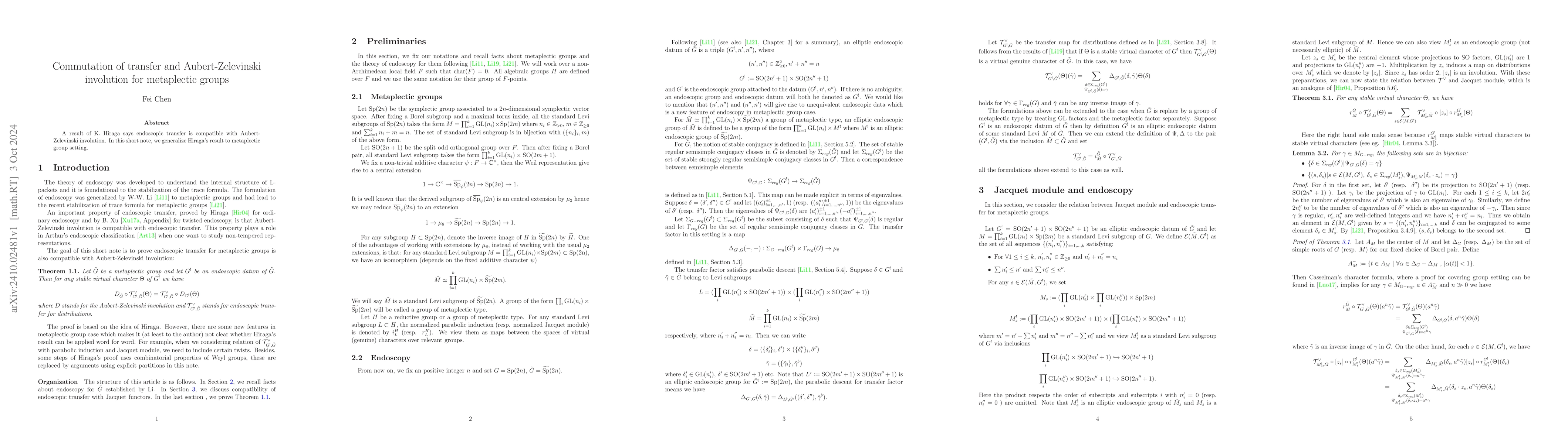 Thumbnail for Commutation of transfer and Aubert-Zelevinski involution for metaplectic
  groups