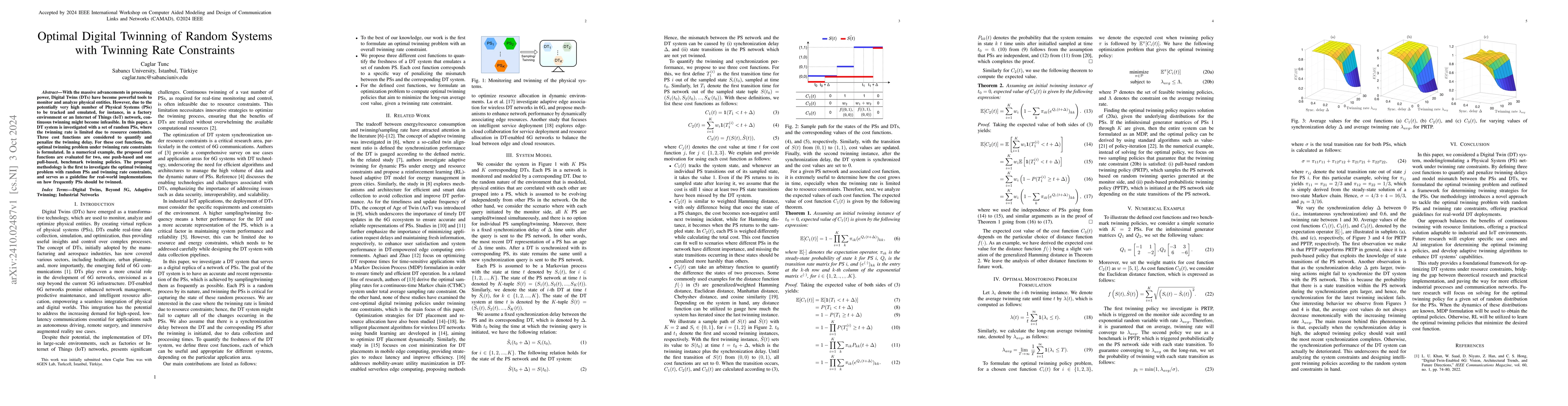 Thumbnail for Optimal Digital Twinning of Random Systems with Twinning Rate
  Constraints